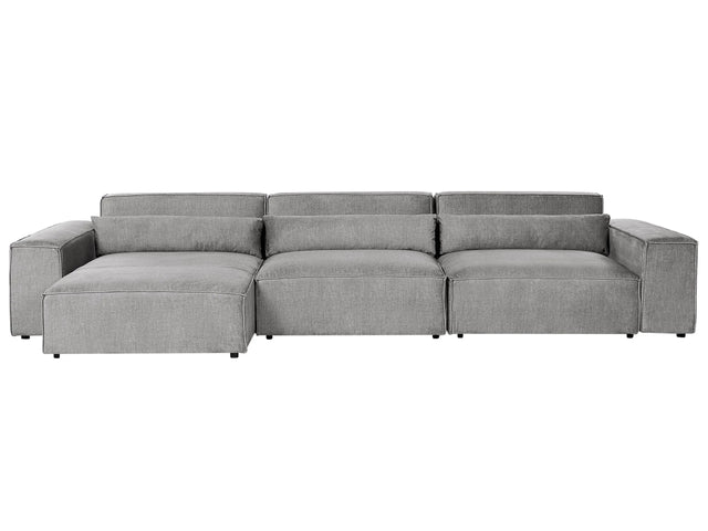 Right Hand 3 Seater Modular Sofa Grey Fabric Sectional Couch Sofa with Black Legs Modern Living Room Beliani
