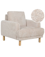 Armchair Beige Boucle Fabric Wooden Legs Retro Minimalistic Living Room Furniture Beliani