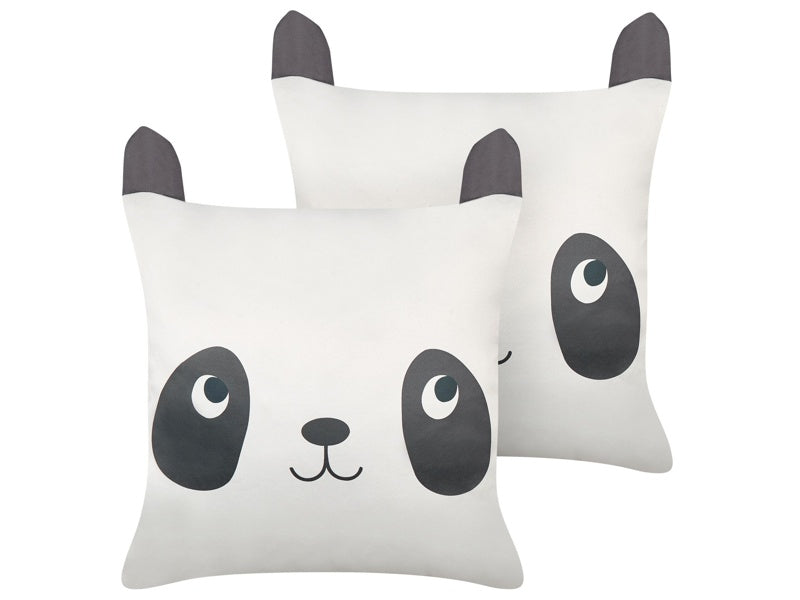 Set of 2 Kids Decorative Cushions Black and White Cotton Covers 45 x 45 cm Panda Motif Kids Bedroom Accessory Beliani