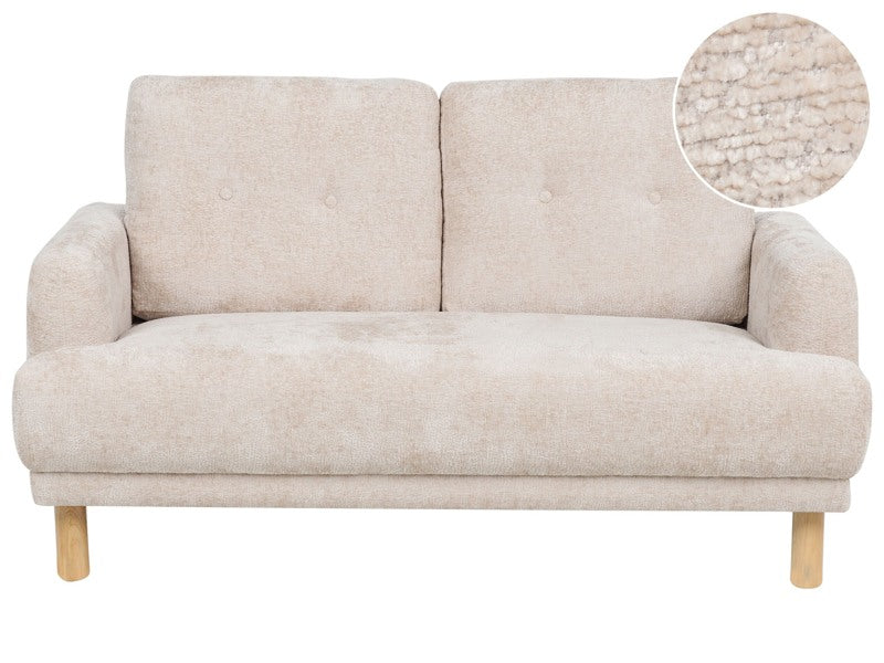 2 Seater Sofa Beige Boucle Fabric Wooden Legs Loveseat Couch Retro Minimalistic Living Room Furniture Beliani