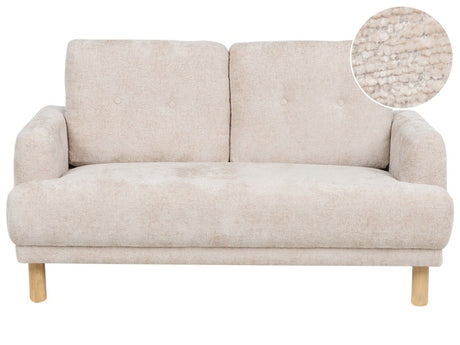 2 Seater Sofa Beige Boucle Fabric Wooden Legs Loveseat Couch Retro Minimalistic Living Room Furniture Beliani