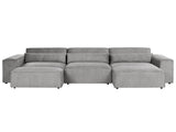 Left Hand 3 Seater Modular Sofa with Ottoman Grey Fabric Sectional Couch Sofa with Black Legs Modern Living Room Beliani
