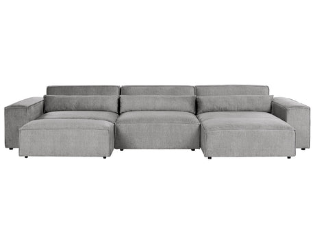 Left Hand 3 Seater Modular Sofa with Ottoman Grey Fabric Sectional Couch Sofa with Black Legs Modern Living Room Beliani