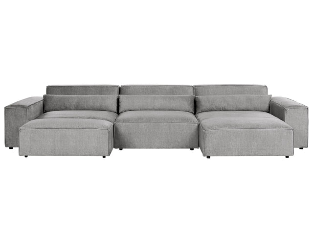 Left Hand 3 Seater Modular Sofa with Ottoman Grey Fabric Sectional Couch Sofa with Black Legs Modern Living Room Beliani