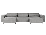 Right Hand 3 Seater Modular Sofa with Ottoman Grey Fabric Sectional Couch Sofa with Black Legs Modern Living Room Beliani