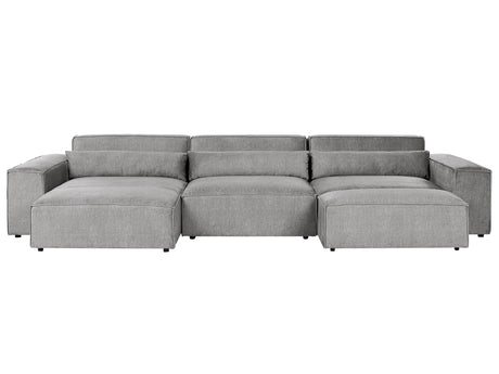 Right Hand 3 Seater Modular Sofa with Ottoman Grey Fabric Sectional Couch Sofa with Black Legs Modern Living Room Beliani