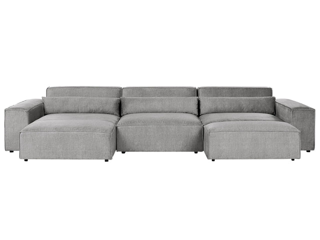 Right Hand 3 Seater Modular Sofa with Ottoman Grey Fabric Sectional Couch Sofa with Black Legs Modern Living Room Beliani