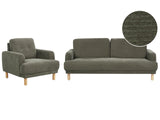 Living Room Set 3 Seater Sofa Armchair Dark Green Corduroy Fabric Wooden Legs Loveseat Couch Retro Minimalistic Living Room Furniture Beliani