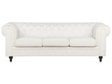 Chesterfield Sofa Off-White Polyester Fabric Upholstery Dark Wood Legs 3 Seater Vitnage Design Beliani