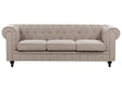 Chesterfield Sofa Taupe Polyester Fabric Upholstery Dark Wood Legs 3 Seater Vitnage Design Beliani