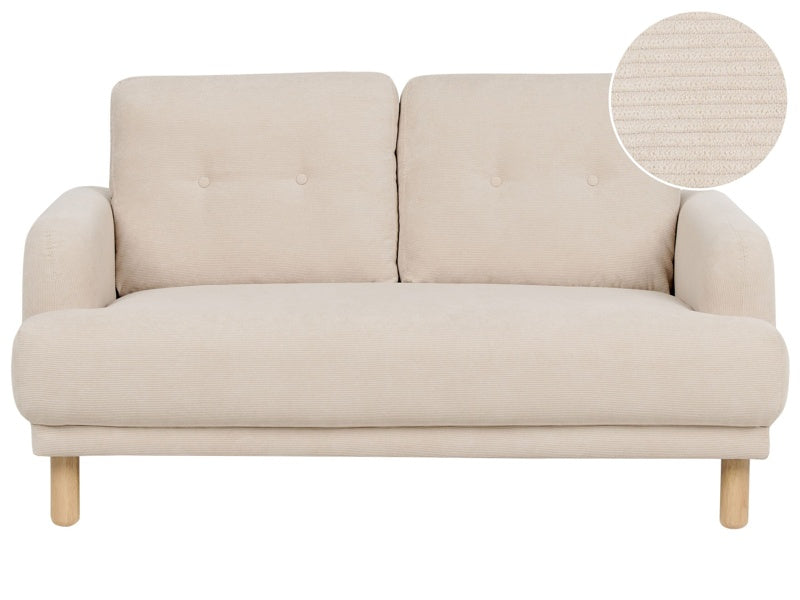 2 Seater Sofa Beige Corduroy Fabric Wooden Legs Loveseat Couch Retro Minimalistic Living Room Furniture Beliani