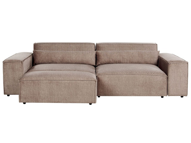 2 Seater Modular Sofa with Ottoman Brown Fabric Sectional Couch Sofa with Black Legs Modern Living Room Beliani