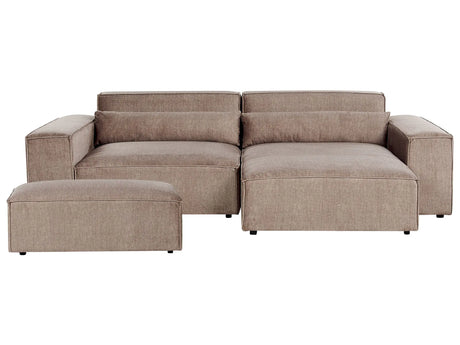 Left Hand 2-Seater Modular Corner Sofa with Ottoman Brown Fabric Sectional Couch Sofa with Black Legs Modern Living Room Beliani