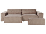 Right Hand 2-Seater Modular Corner Sofa with Ottoman Brown Fabric Sectional Couch Sofa with Black Legs Modern Living Room Beliani