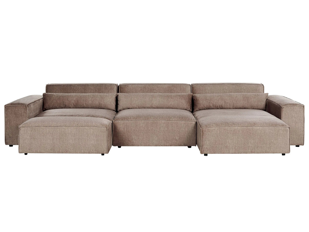 Left Hand 3 Seater Modular Sofa with Ottoman Brown Fabric Sectional Couch Sofa with Black Legs Modern Living Room Beliani