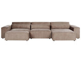 Left Hand 3 Seater Modular Sofa with Ottoman Brown Fabric Sectional Couch Sofa with Black Legs Modern Living Room Beliani