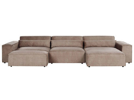 Left Hand 3 Seater Modular Sofa with Ottoman Brown Fabric Sectional Couch Sofa with Black Legs Modern Living Room Beliani