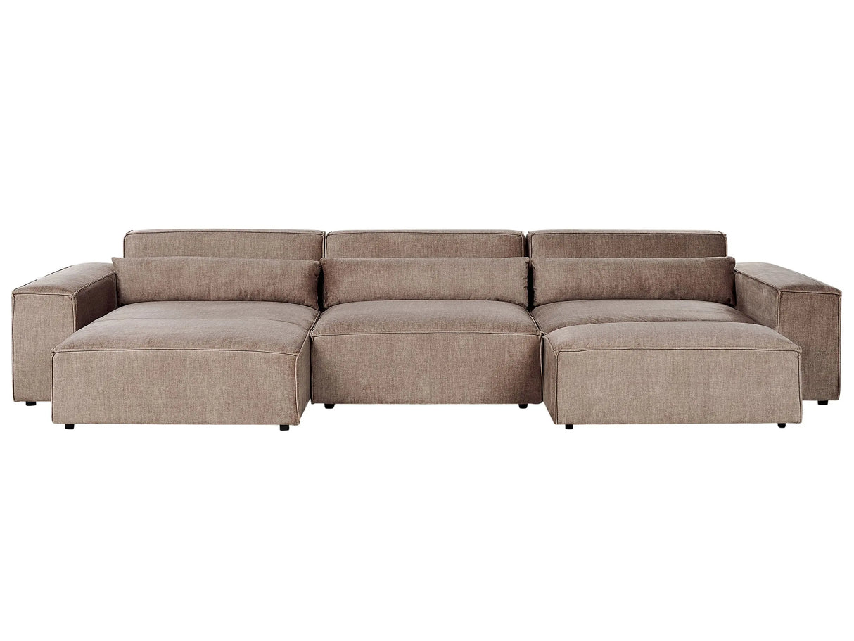 Right Hand 3 Seater Modular Sofa with Ottoman Brown Fabric Sectional Couch Sofa with Black Legs Modern Living Room Beliani