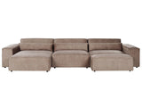 Right Hand 3 Seater Modular Sofa with Ottoman Brown Fabric Sectional Couch Sofa with Black Legs Modern Living Room Beliani
