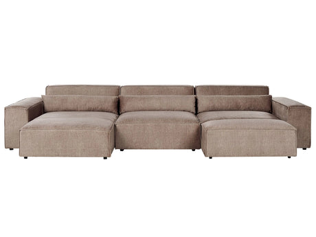 Right Hand 3 Seater Modular Sofa with Ottoman Brown Fabric Sectional Couch Sofa with Black Legs Modern Living Room Beliani