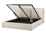 EU King Size Ottoman Bed Light Beige Fabric 5ft3 Upholstered Frame Cushion Back Storage Cosy Bedroom Modern Beliani