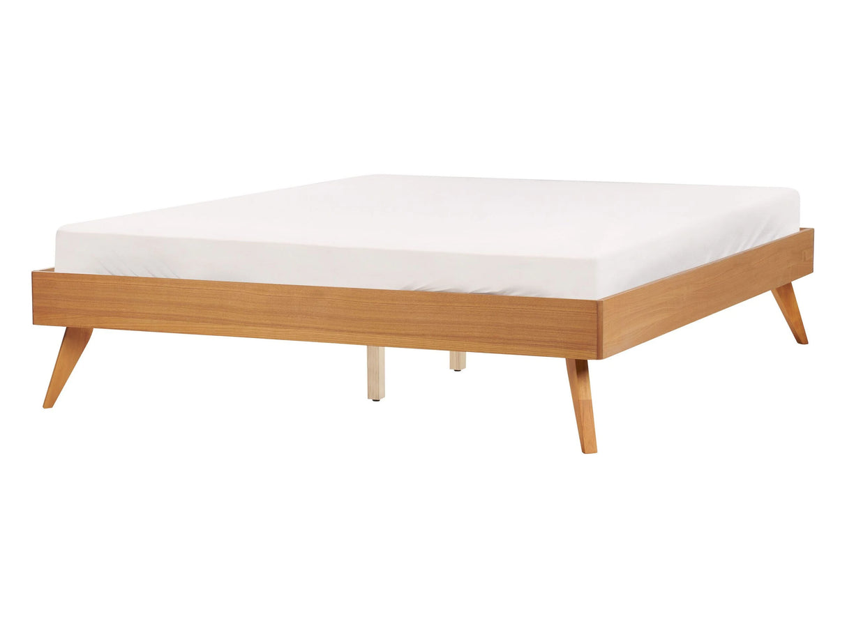 EU Double Size Bed Frame Natural Ash Wood MDF 4ft6 with Slatted Frame Minimalist Scandinavian Design Beliani