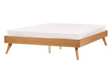EU Double Size Bed Frame Natural Ash Wood MDF 4ft6 with Slatted Frame Minimalist Scandinavian Design Beliani