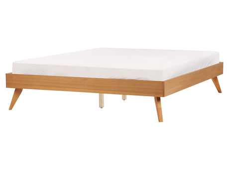 EU King Size Bed Frame Natural Ash Wood MDF 5ft3 with Slatted Frame Minimalist Scandinavian Design Beliani