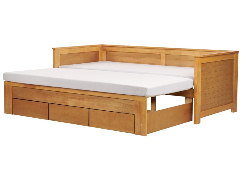 Bed Frame with Storage Light Rubberwood EU Single to Super King Size 6ft Extending Pull-Out Guest Bed Rustic Style Beliani