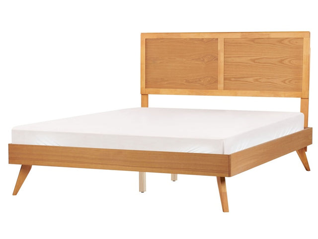 EU King Size Bed Light Wood MDF 5ft3 Frame with Headboard and Slatted Base Rustic Style Beliani