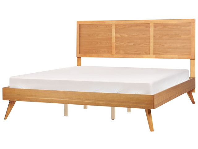 EU Super King Size Bed Light Wood MDF 6ft Frame with Headboard and Slatted Base Rustic Style Beliani