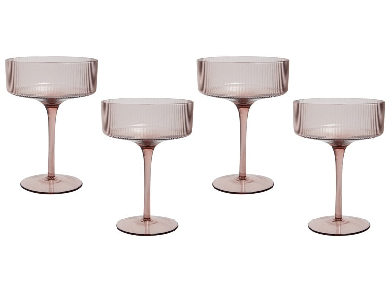 Set of 4 Champagne Saucers Pink Transparent Hand-Blown 33 cl 12 oz 4 Pcs Set Beliani