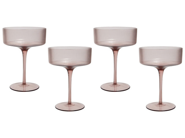 Set of 4 Champagne Saucers Pink Transparent Hand-Blown 33 cl 12 oz 4 Pcs Set Beliani