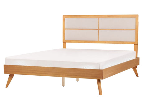 EU King Size Bed Light Wood MDF 5ft3 Frame with Slatted Base Upholstered Headboard Modern Design Beliani