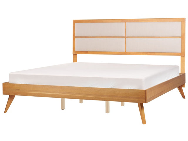 EU Super King Size Bed Light Wood MDF 6ft Frame with Slatted Base Upholstered Headboard Modern Design Beliani