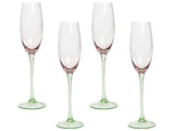 Set of 4 Champagne Flutes Pink Green Transparent Hand-Blown 20 cl 7 oz 4 Pcs Set Beliani