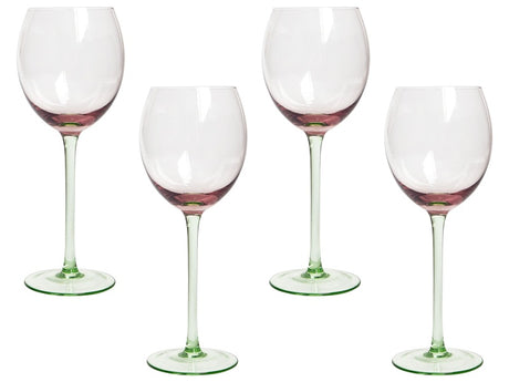 Set of 4 Red Wine Glasses Flutes Pink Green Transparent Hand-Blown 36 cl 13 oz 4 Pcs Set Beliani