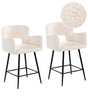 Set of 2 Chairs Bar Chair Off-White Boucle with Armrests Cut-Out Backrest Black Metal Legs Beliani