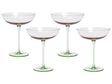 Set of 4 Martini Glasses Pink and Green Transparent Hand-Blown Glass 25 cl 9 oz Cocktail Glass Beliani