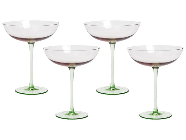 Set of 4 Martini Glasses Pink and Green Transparent Hand-Blown Glass 25 cl 9 oz Cocktail Glass Beliani