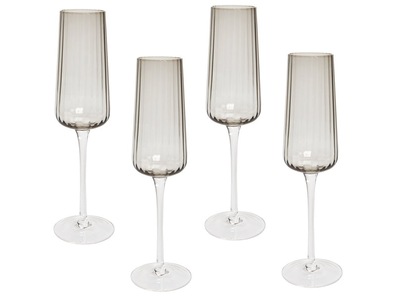 Set of 4 Champagne Flutes Grey Transparent Hand-Blown 23 cl 8 oz 4 Pcs Set Coupes Glass Beliani