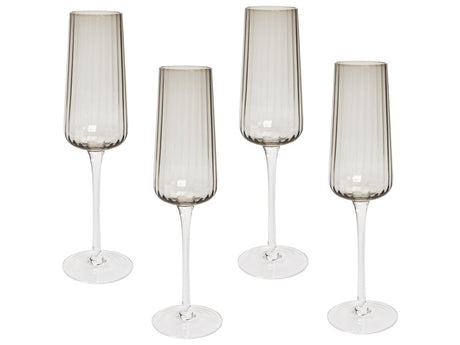 Set of 4 Champagne Flutes Grey Transparent Hand-Blown 23 cl 8 oz 4 Pcs Set Coupes Glass Beliani