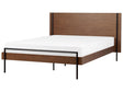 EU Double Size Bed Dark Wood MDF 4ft6 Frame with Headrest and Slatted Base Metal Black Legs Beliani