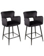 Set of 2 Chairs Bar Chair Black Velvet with Armrests Cut-Out Backrest Black Metal Legs Beliani