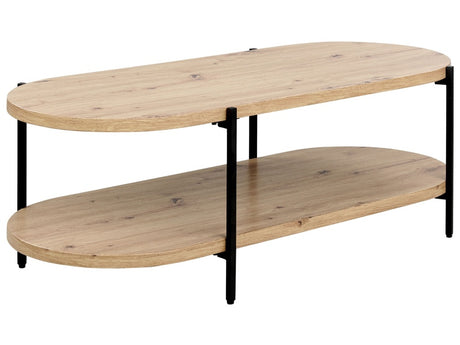 Coffee Table Light Wood MDF Iron Metal Legs with Shelf 120 x 50 cm Classic Modern Design Beliani