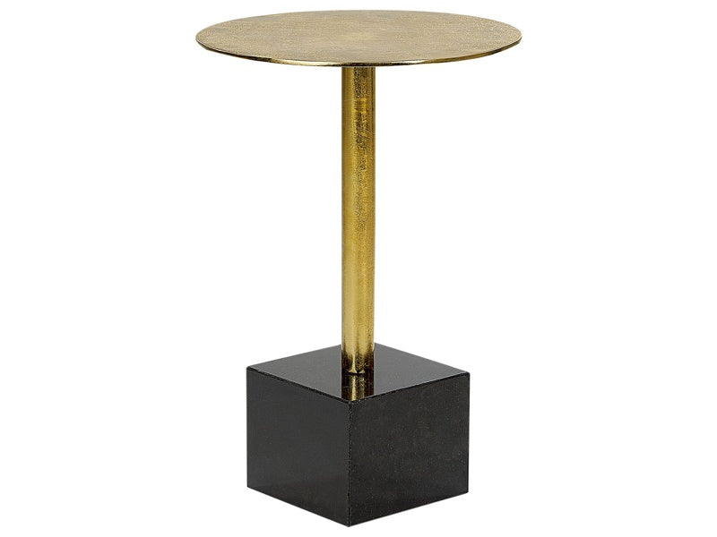 Side Table Black and Gold Metal 30 x 30 cm Stone Base Round Geometric Shape Modern End Table Beliani