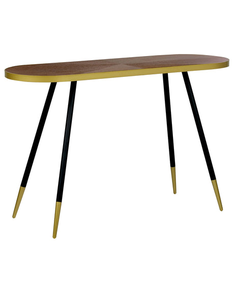 Console Table Dark Ash Wood MDF 120 x 41 cm Gold Base Living Room Hallway Furniture Beliani