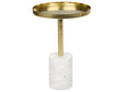 Side Table White and Gold Metal Stone  36 cm Base Round Geometric Shape Modern End Table Beliani