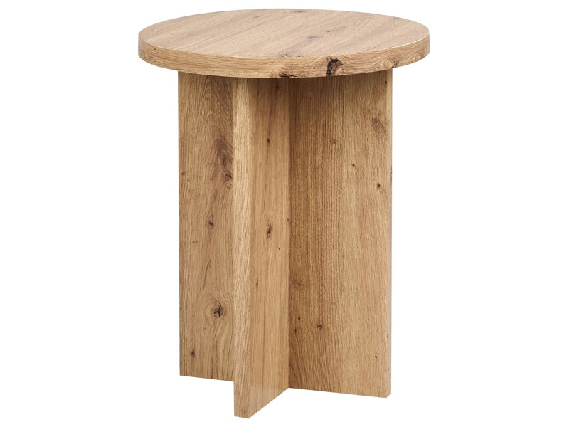 Side Table Light Wood Effect MDF Stone-like Veneer ⌀ 44 cm Classic Modern Design Beliani