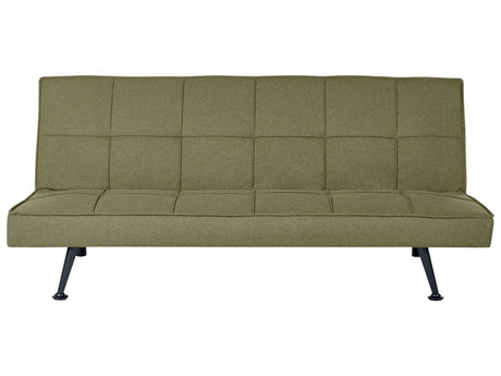 Fabric Sofa Bed Olive Green 3-Seater Quilted Upholstery Click-Clack Guest Bed Armless Beliani